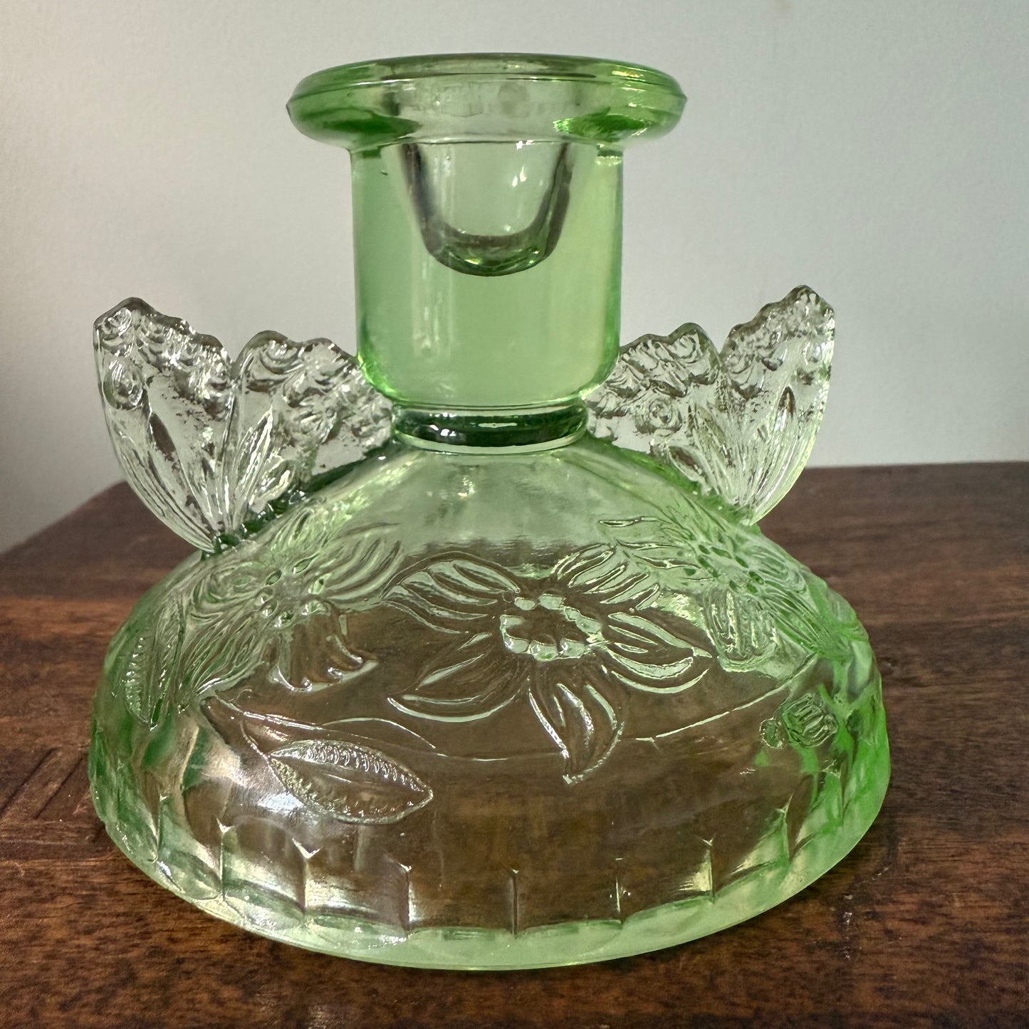 Sowerby 1930s Green Cut Glass Art Deco Butterfly Candlestick Holder