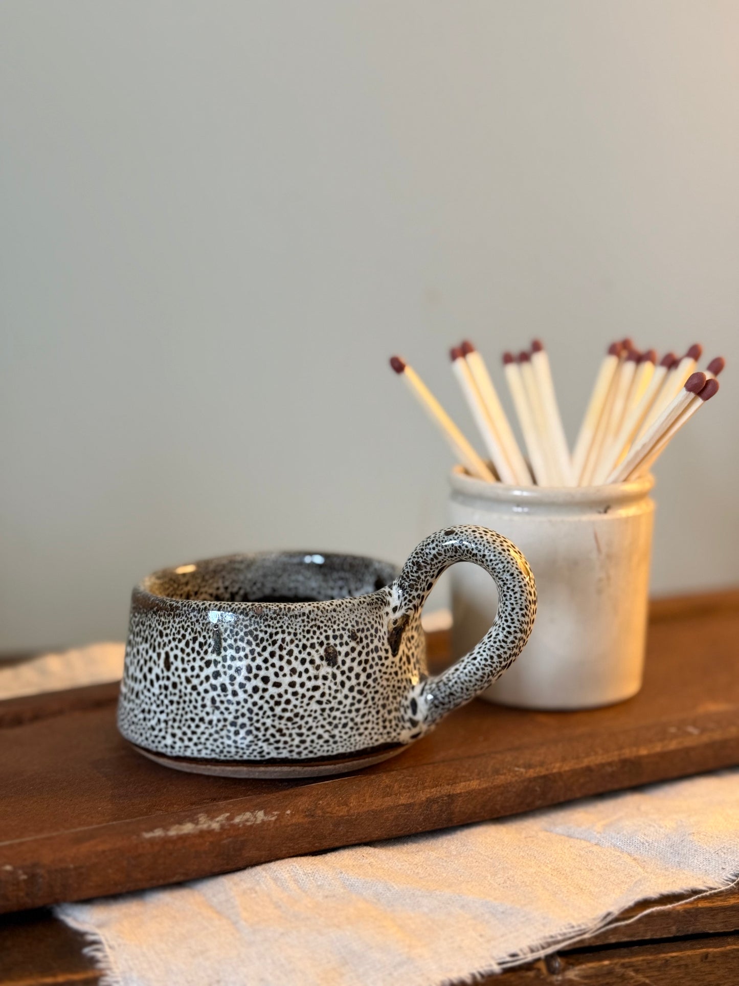 Stoneware Tea Light Cup with Handle - various colors