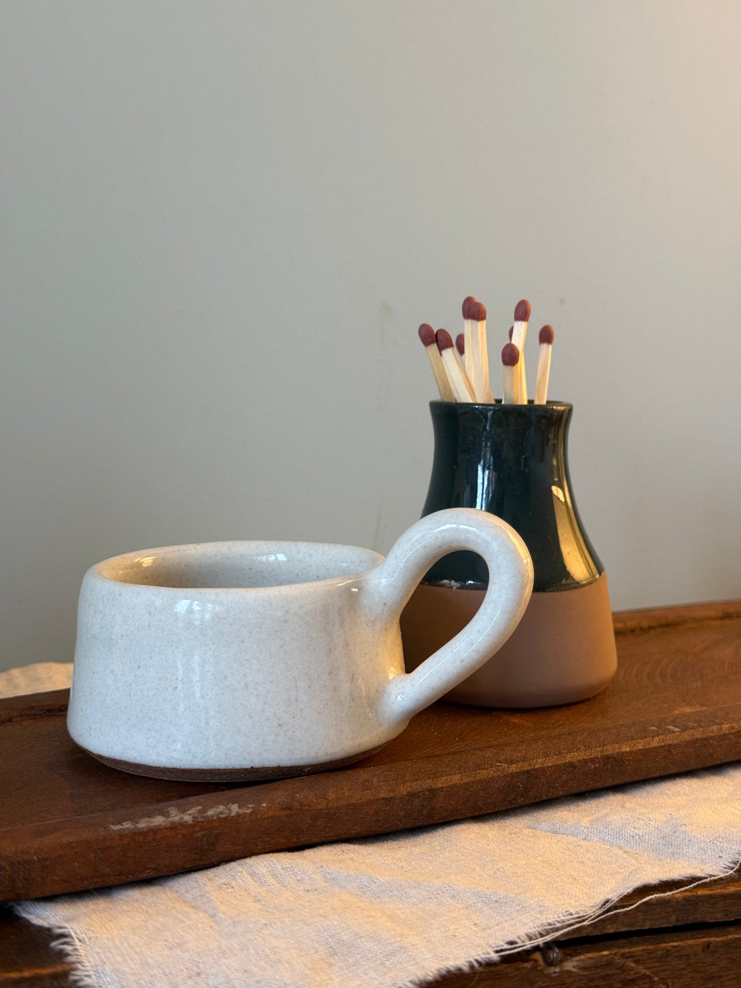 Stoneware Tea Light Cup with Handle - various colors