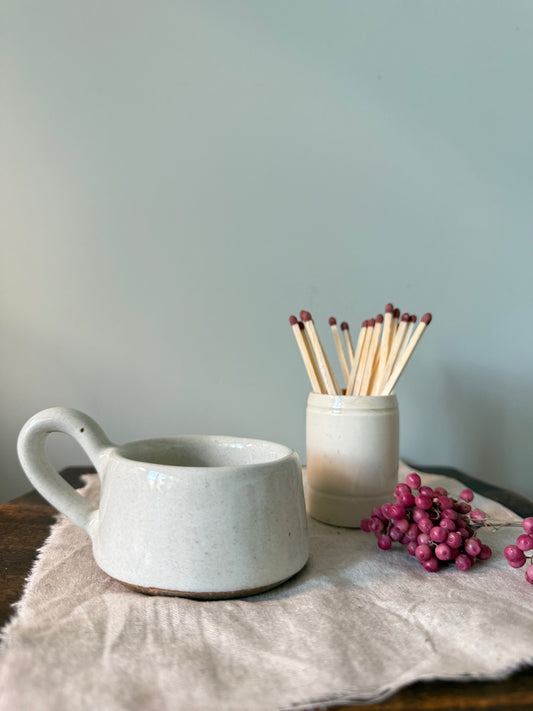 Tea Light Cup white with Match Holder Pot