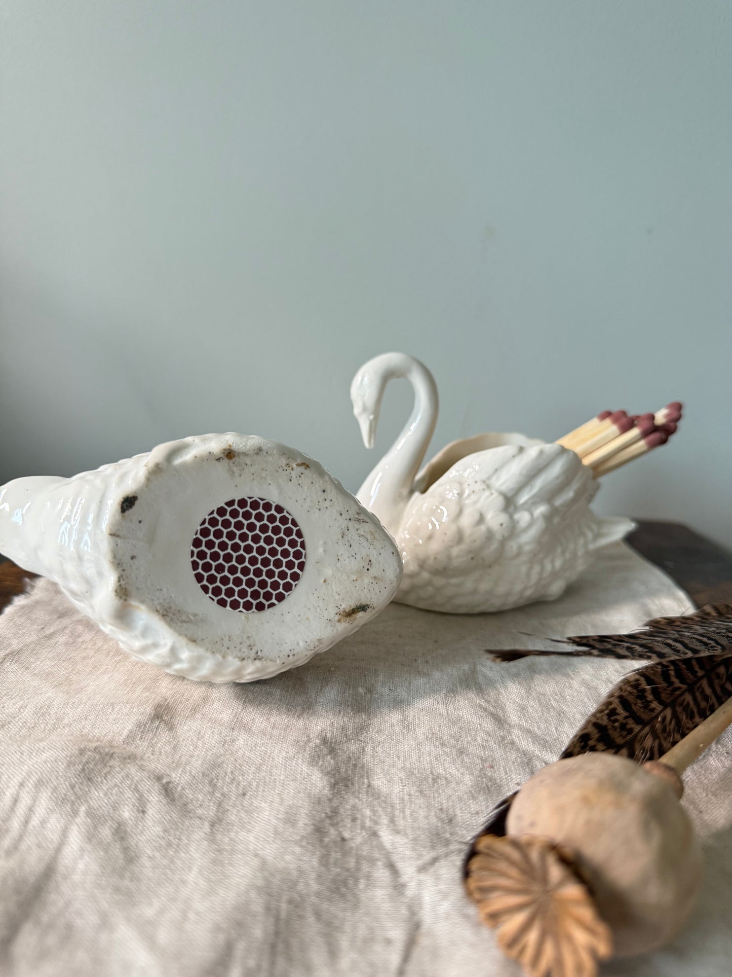 White Ceramic Swan Match Holder