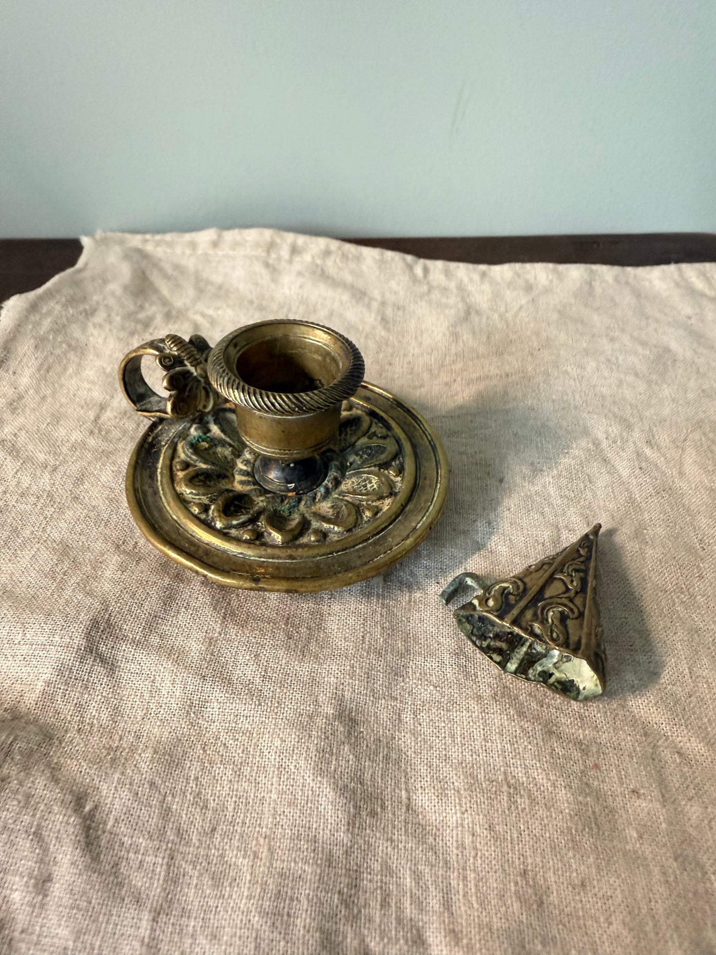 Rare Small Brass Candlestick Holder with Snuffer