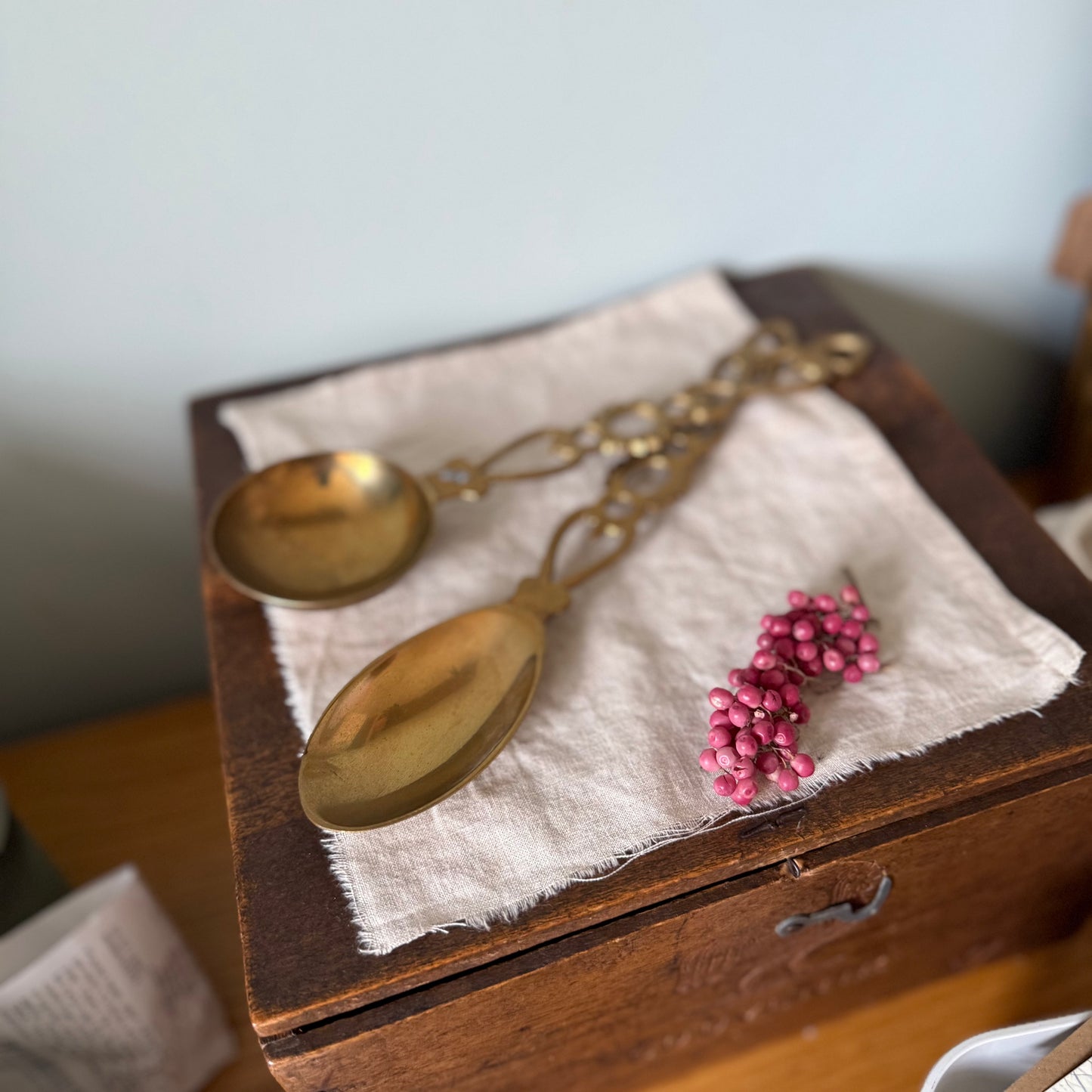 Pair of Vintage Brass Welsh Love Spoons