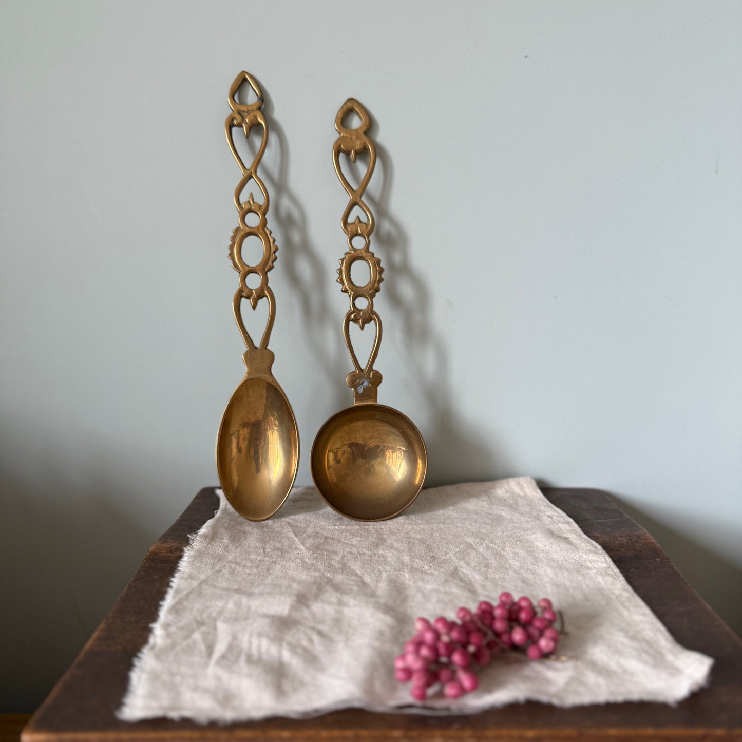 Pair of Vintage Brass Welsh Love Spoons