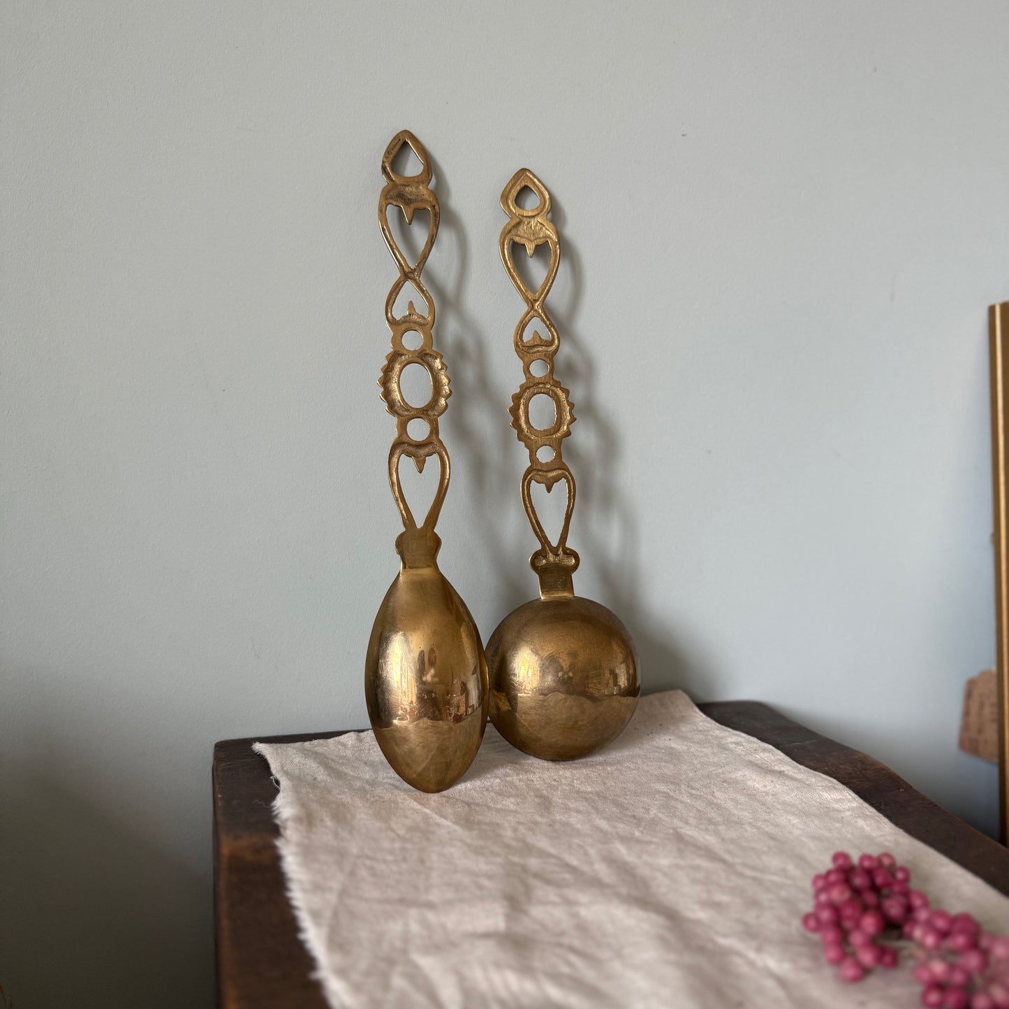 Pair of Vintage Brass Welsh Love Spoons