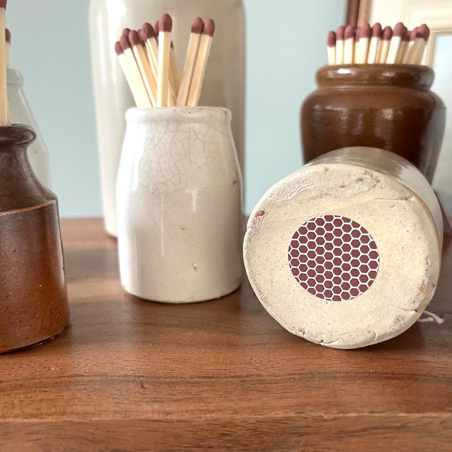 Victorian English Brown Stoneware Match Strike Pots - Small