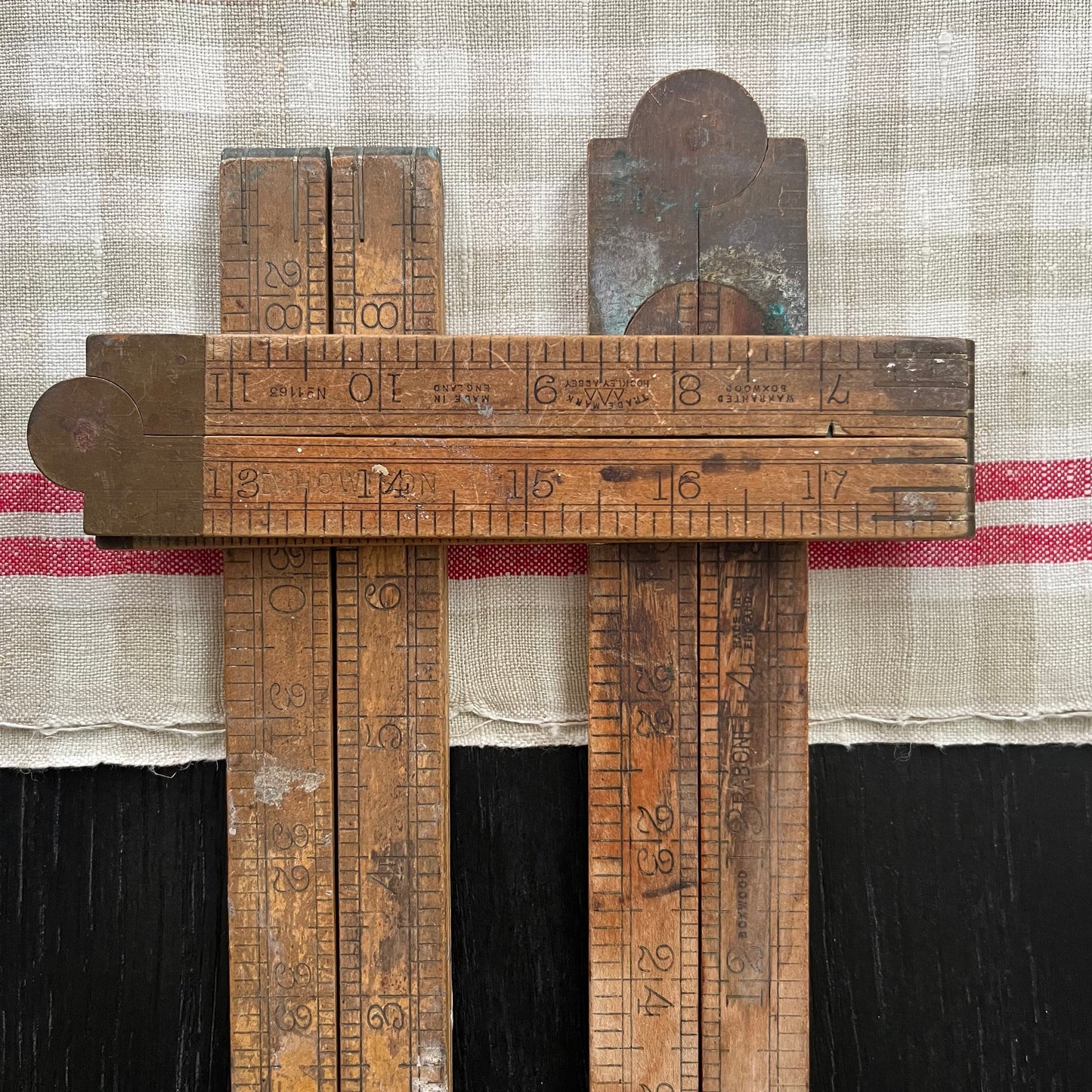 Vintage English Boxwood Rulers with Brass Lever Joints (c. 1930)