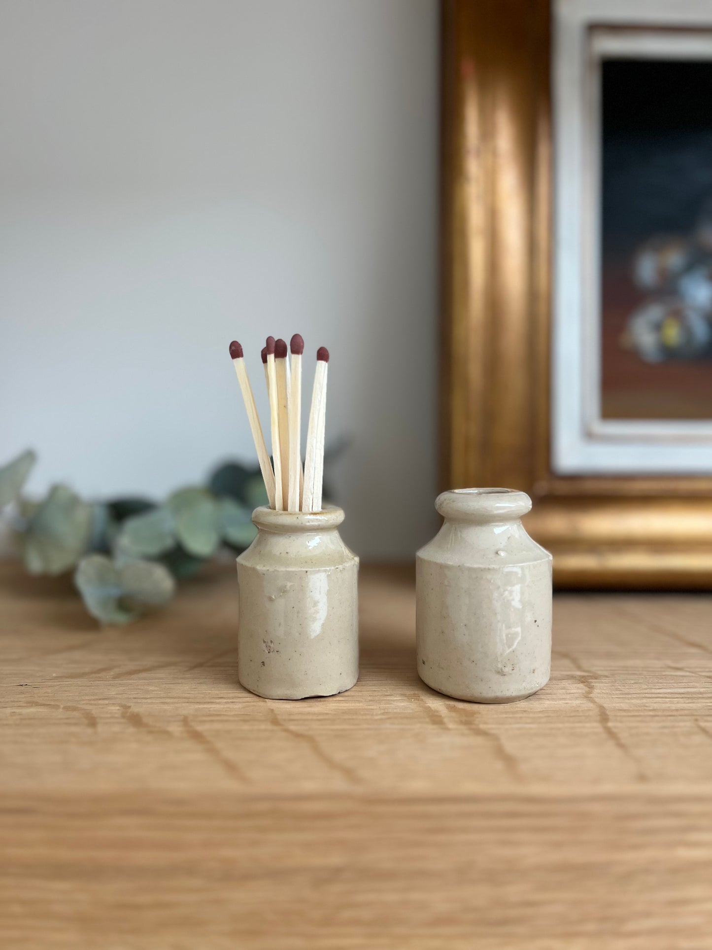 Set of 2 Small Victorian Ink Pots – Perfect for Dried Flowers or Matches