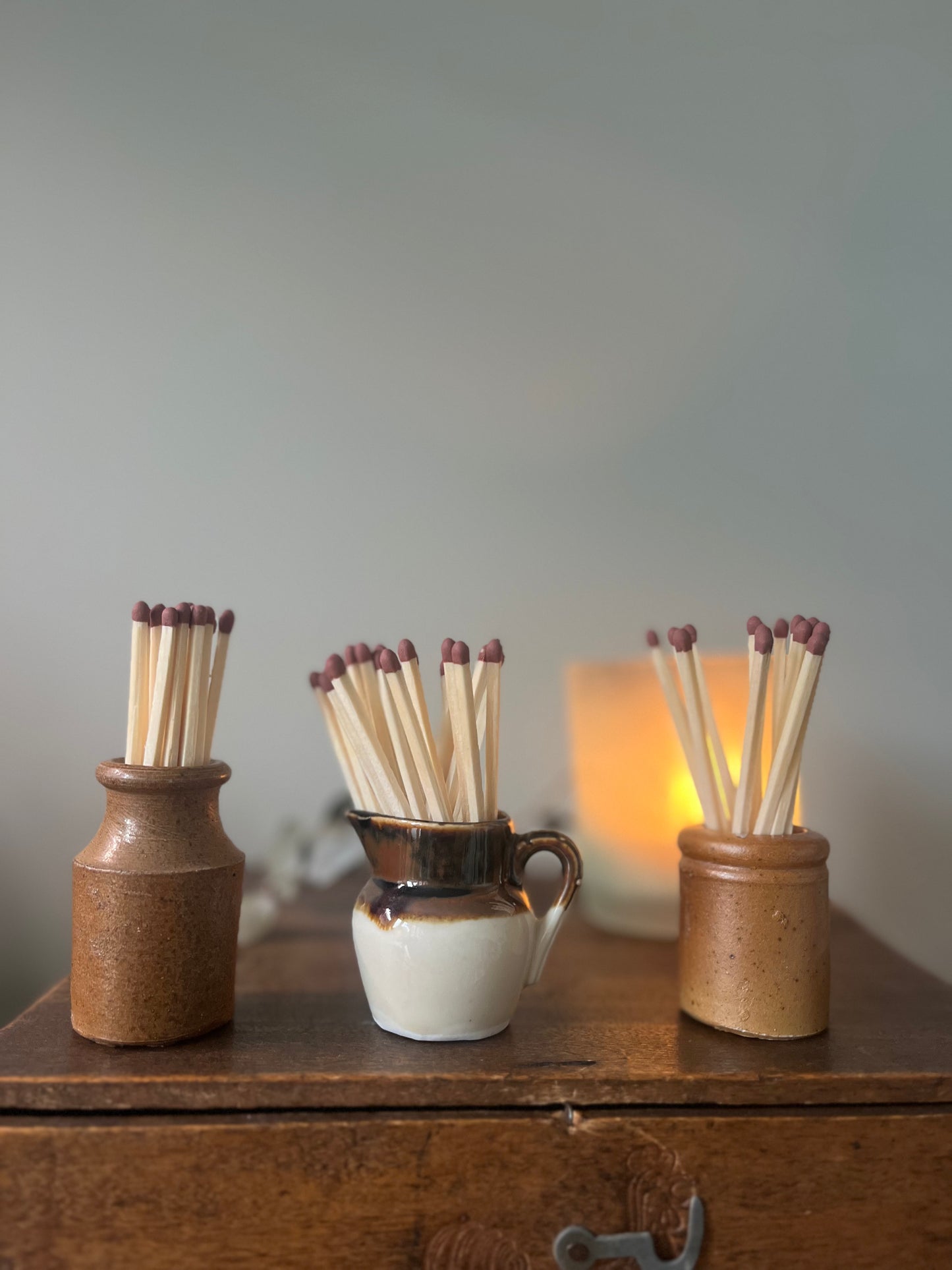 Victorian English Brown Stoneware Match Strike Pots - Small