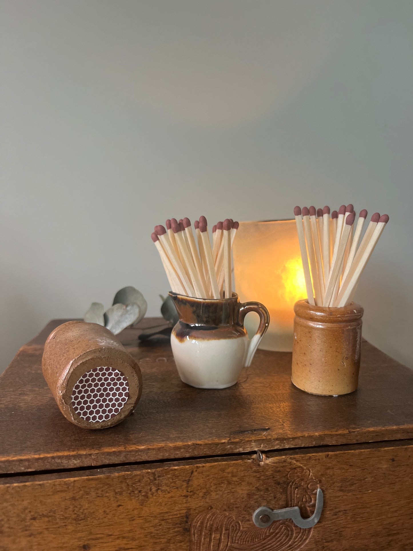 Victorian English Brown Stoneware Match Strike Pots - Small