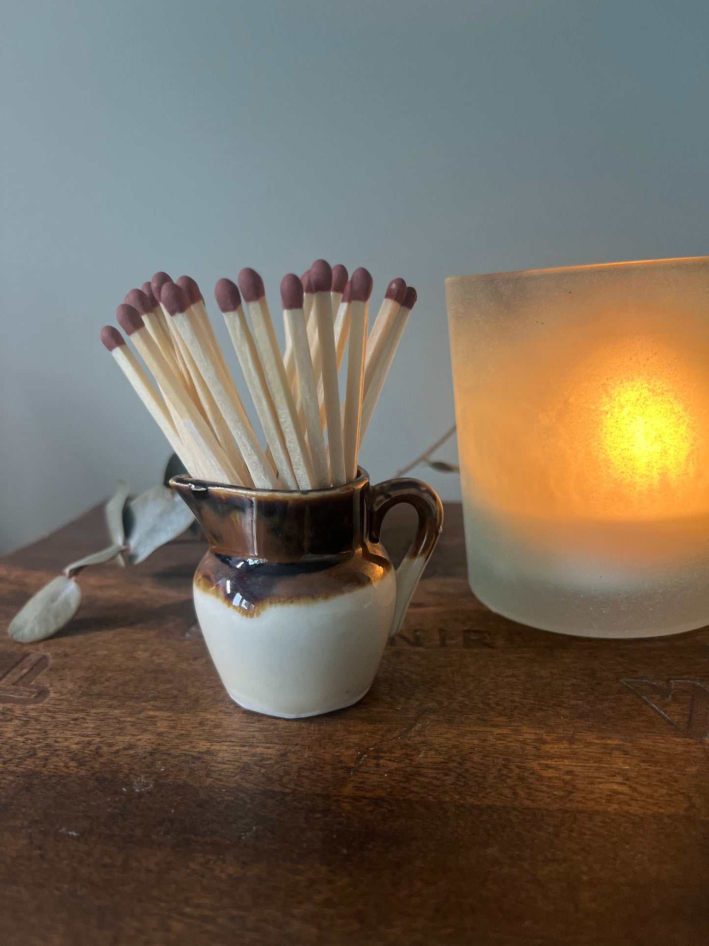 Victorian English Brown Stoneware Match Strike Pots - Small