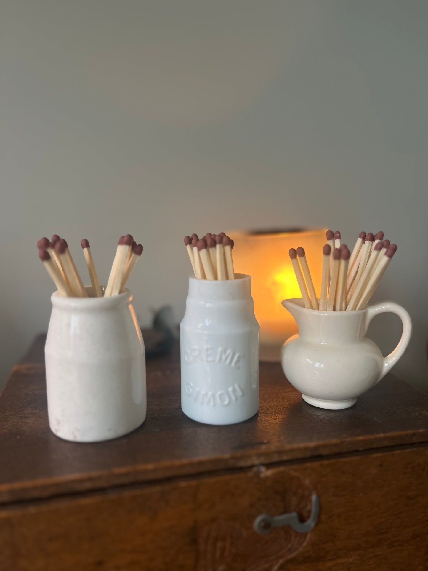 White Match Striker Pot With Matches - different styles